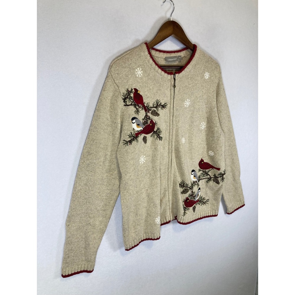Cabincore Croft & Barrow Women XL Silk Blend Bird Embroidered Zip Front Cardigan - Picture 12 of 12